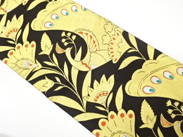 JAPANESE KIMONO / ANTIQUE FUKURO OBI / SILK / WOVEN PEACOCK & FLORAL SARASA